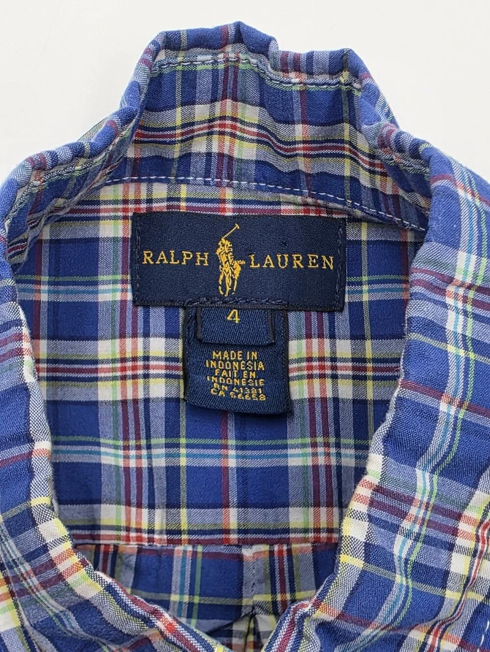 Ralph Lauren boys' blue plaid button down shirt size 4
